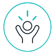 Line illustration of a person raising their arms